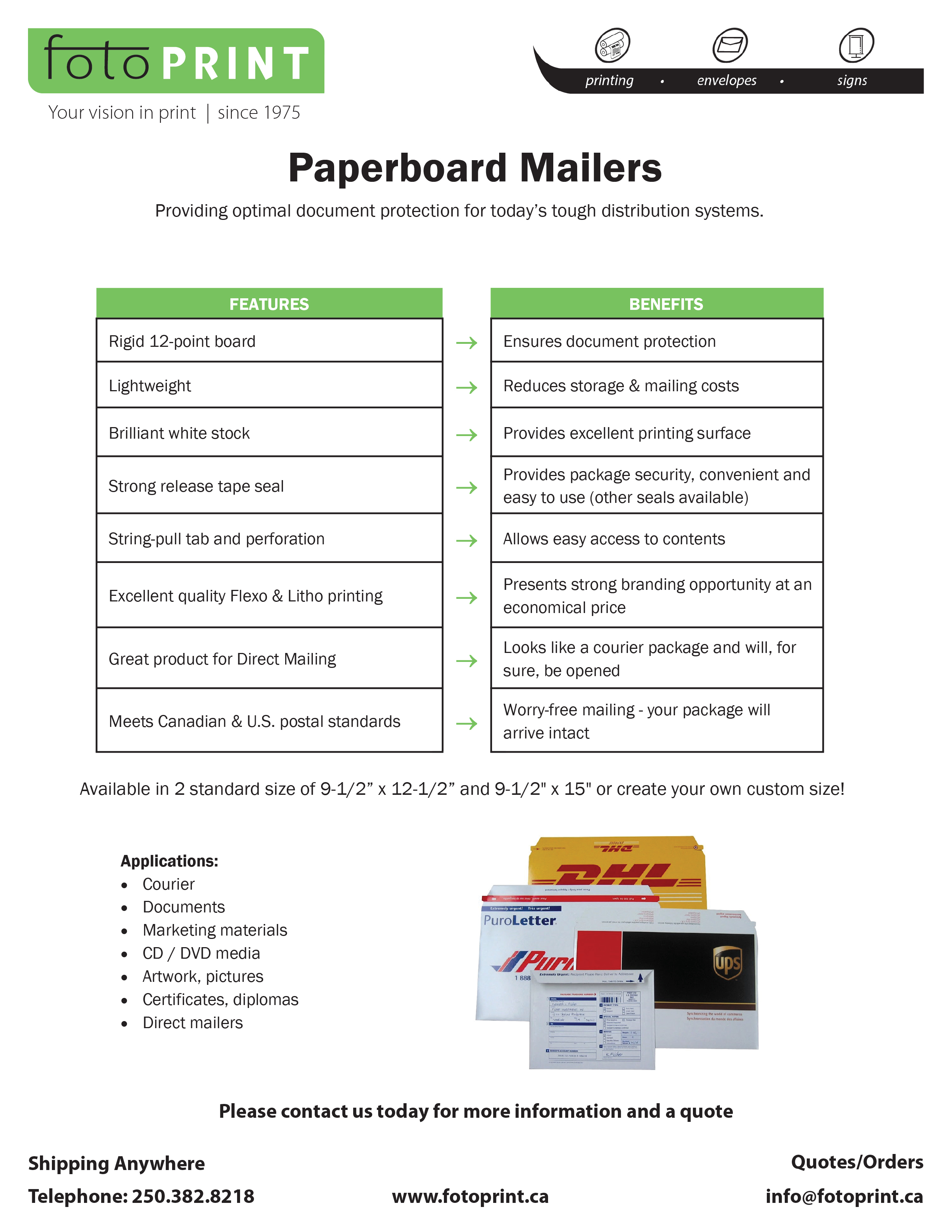 Boxes - Paperboard Mailers - Sell Sheet